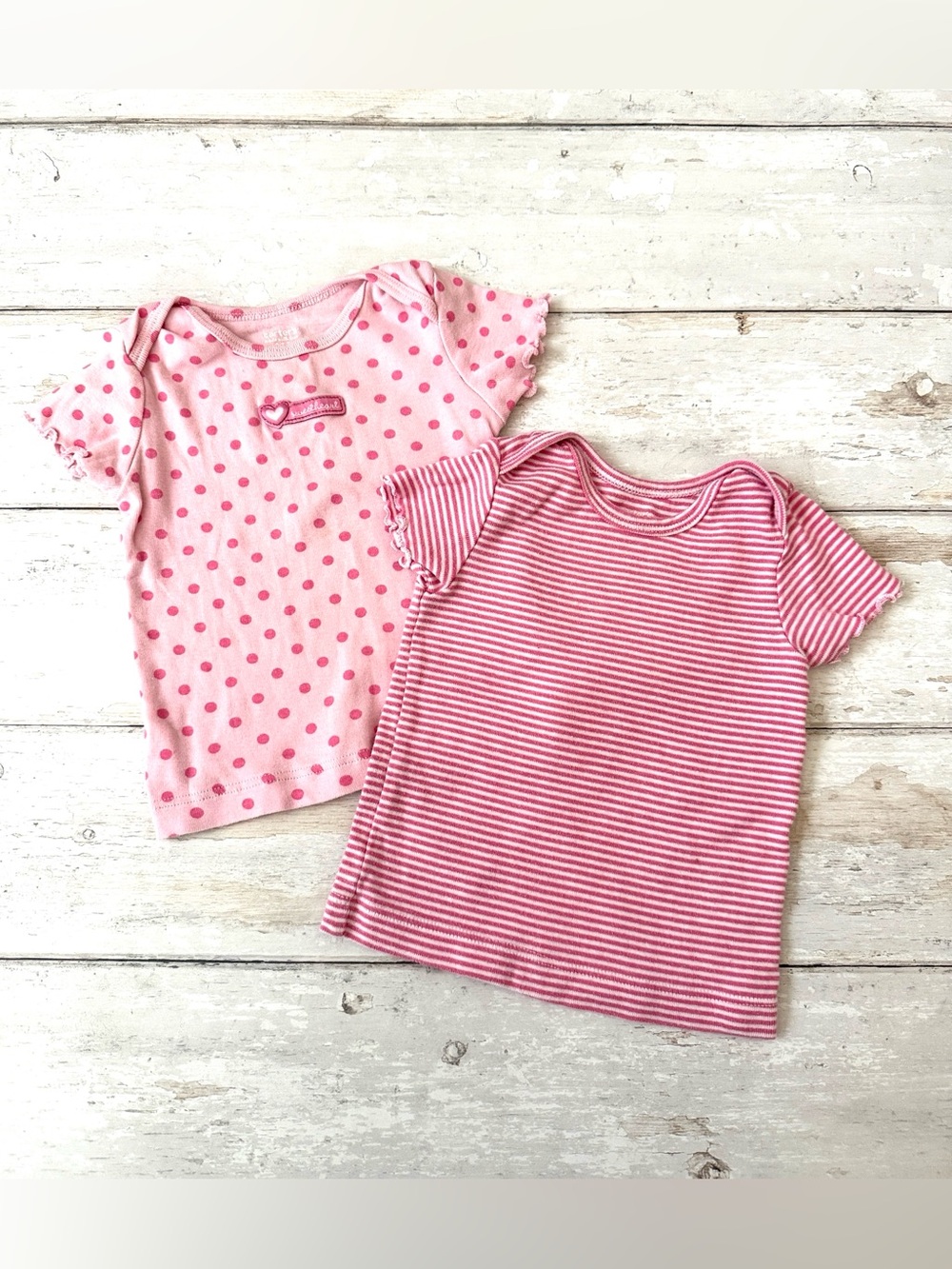 Carters 9m Baby Girl Pink Short Sleeve Shirts Set of 2 100% Cotton